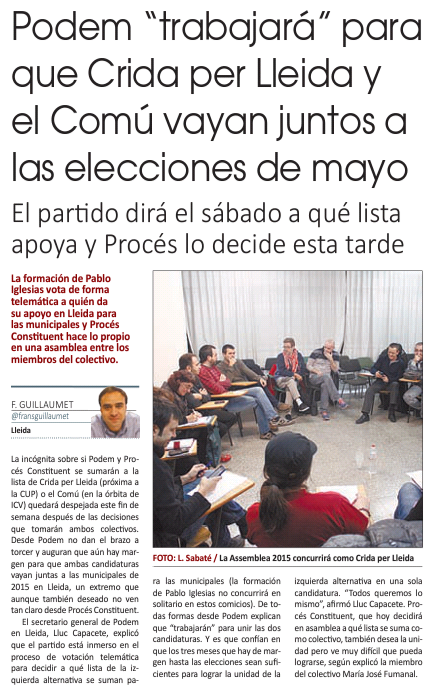 Notícia publicada a La Mañana el dia 9 de gener de 2015